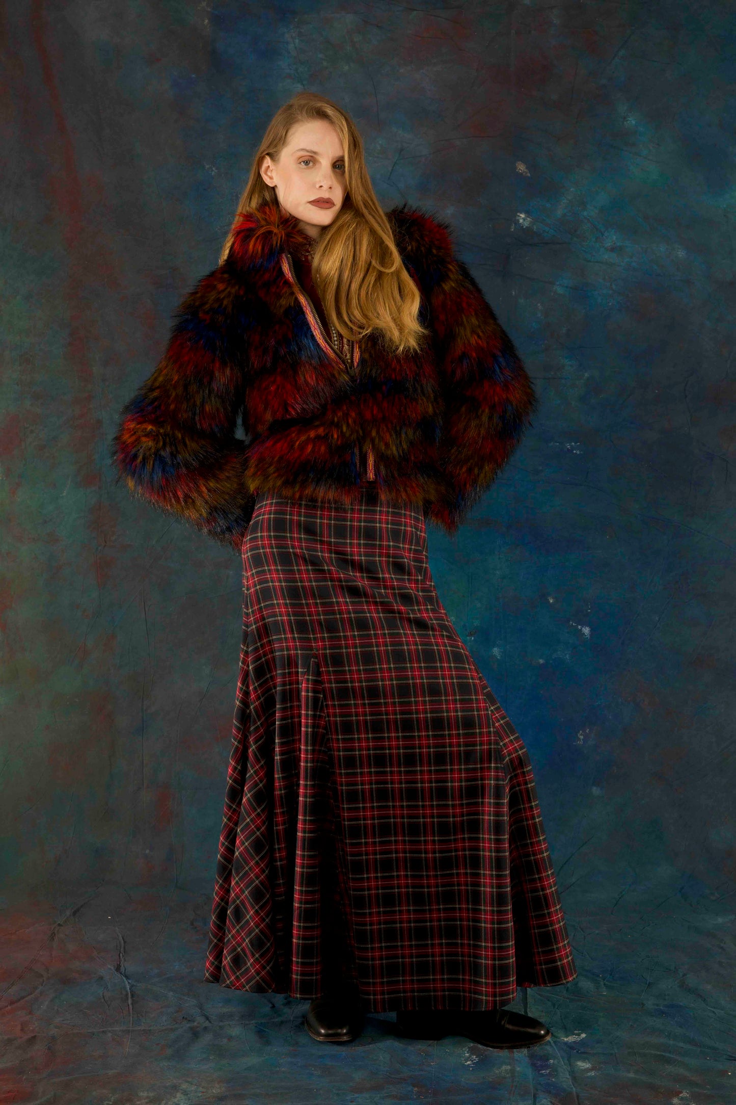 Multicolored wool fur jacket