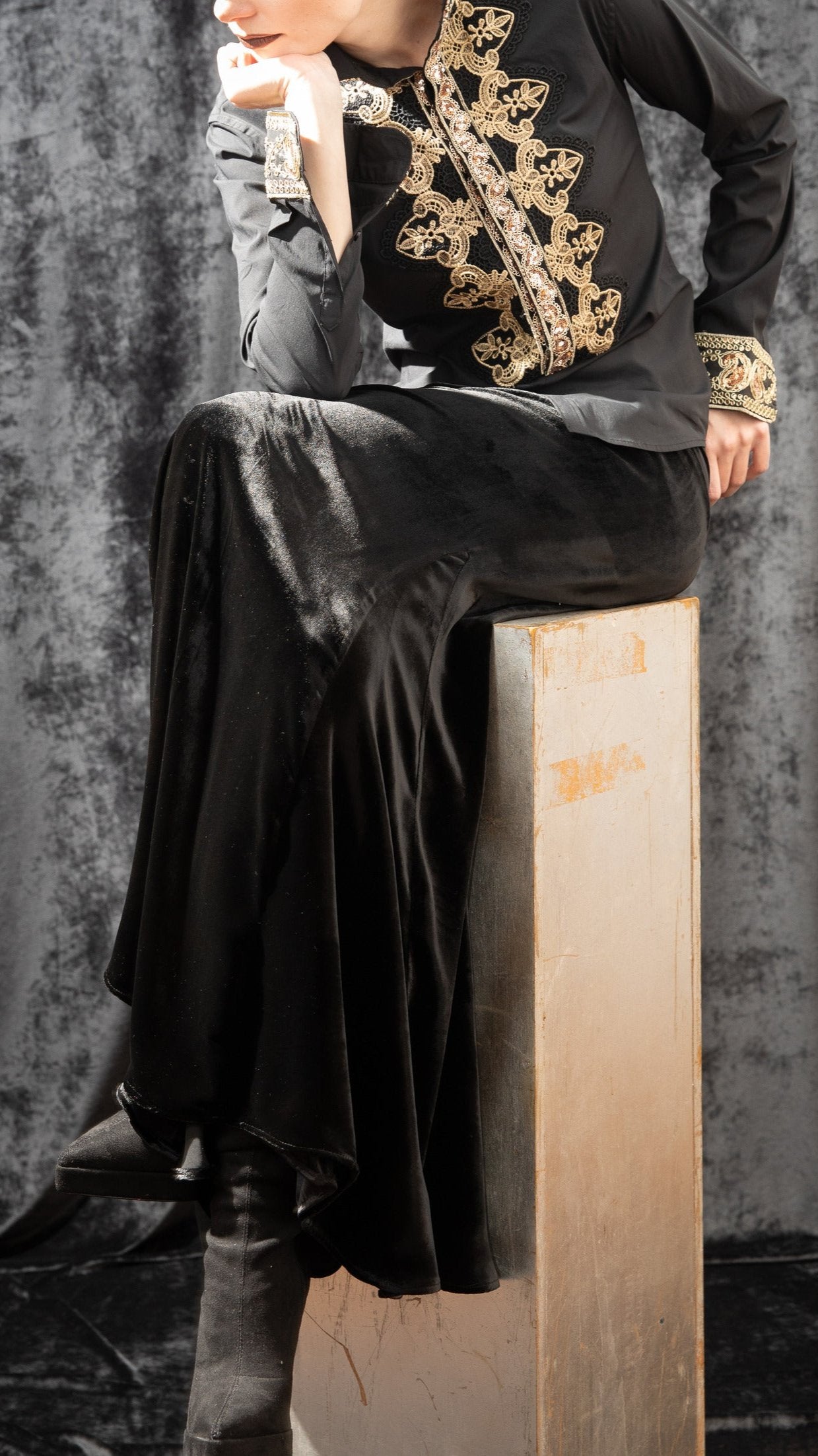 Black silk-velvet skirt