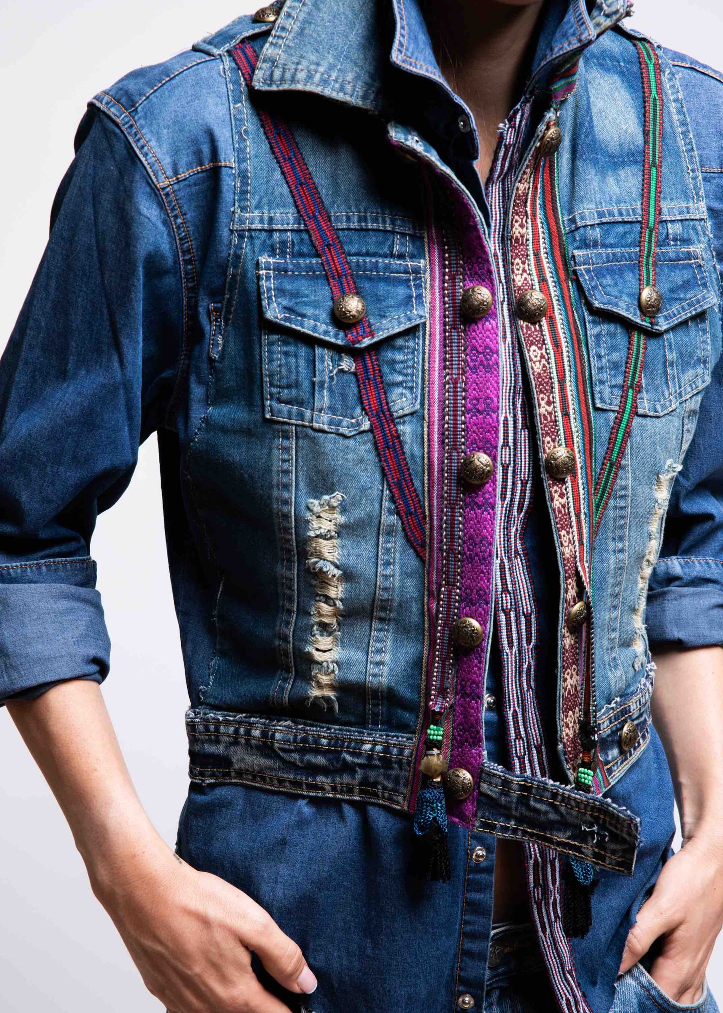 Dassios denim jacket - shirt with colorful trims