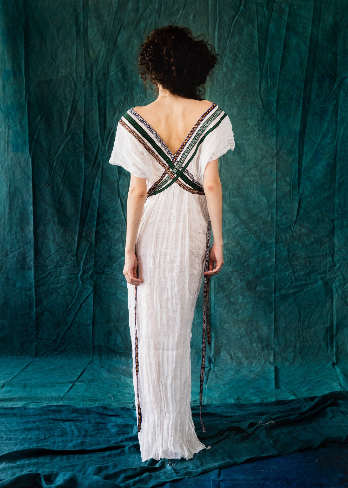 Elegant embroidered maxi linen dress