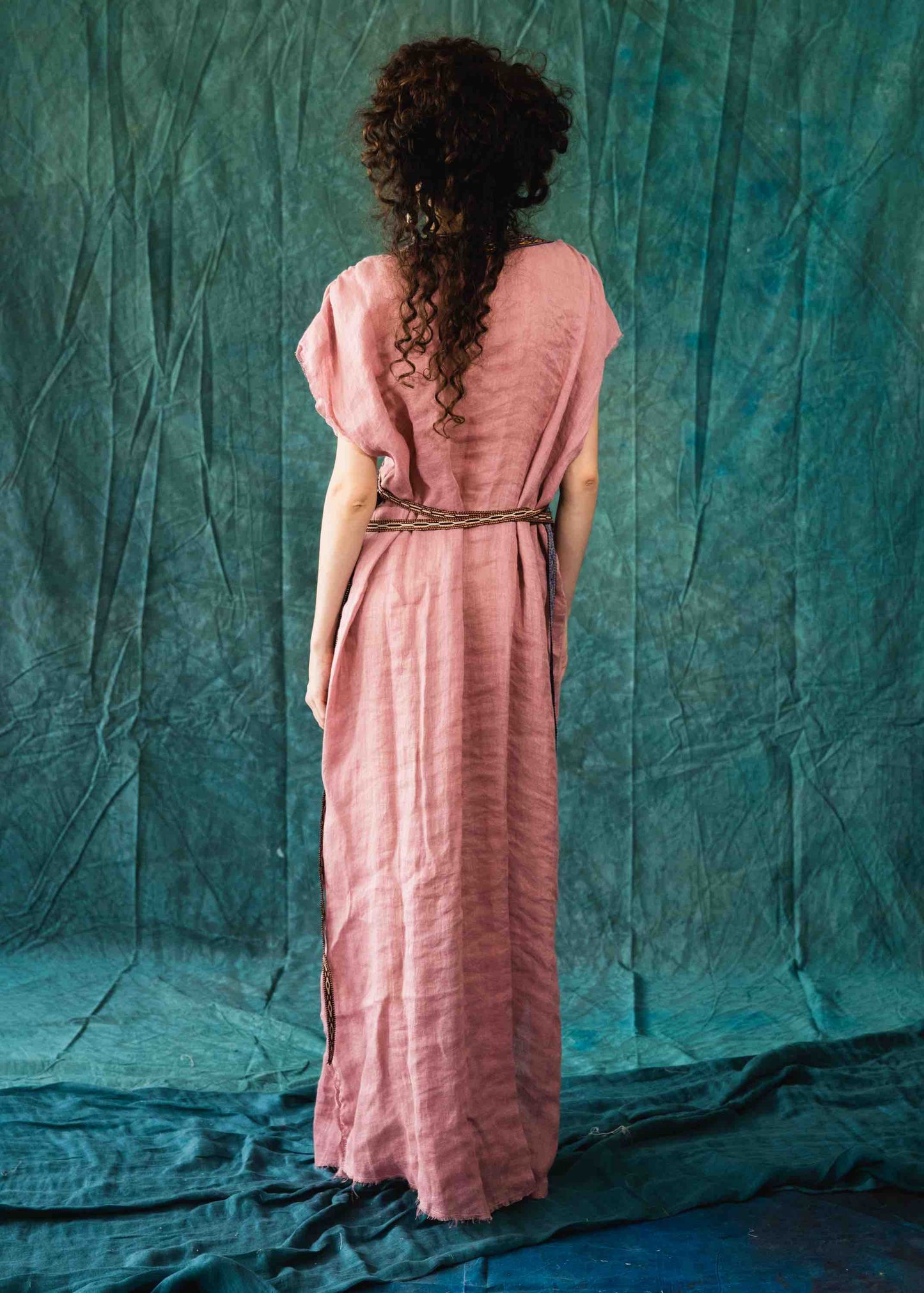 Rose-pink elegant embroidered maxi dress