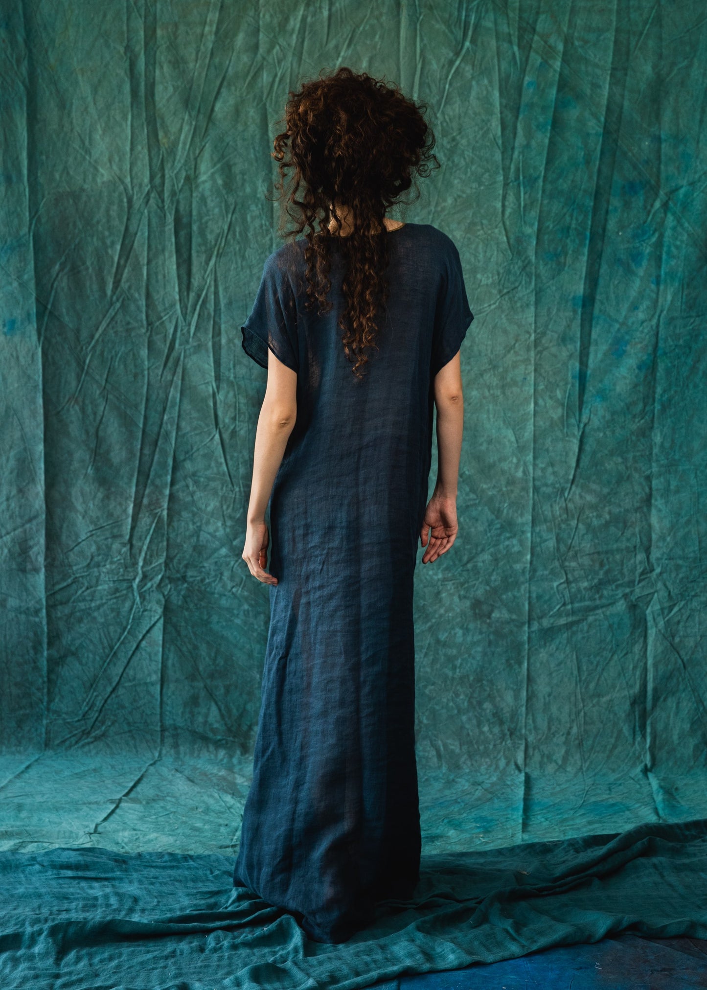 Linen caftan-style dress with a flowing silhouette