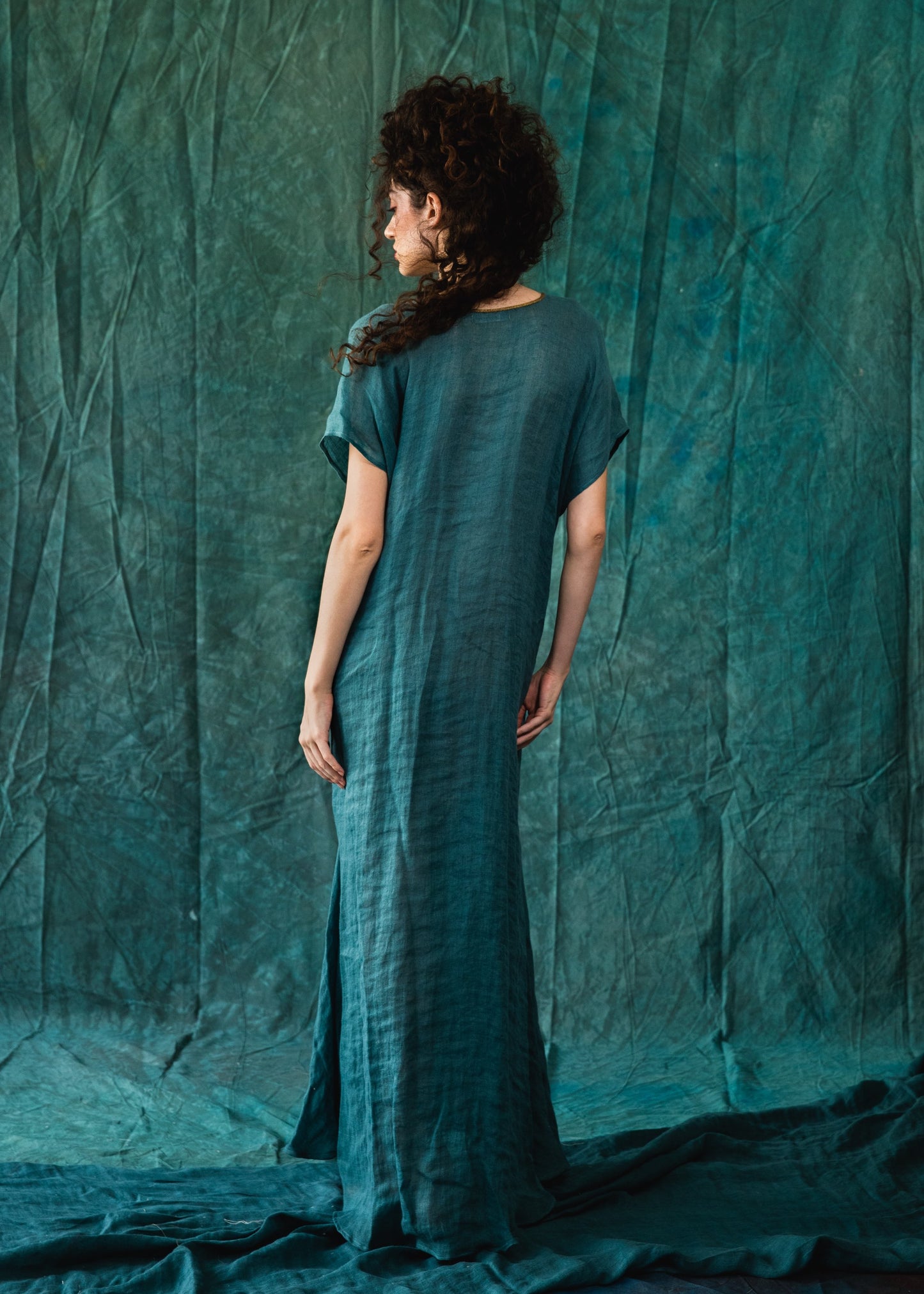 Linen caftan-style dress with a flowing silhouette