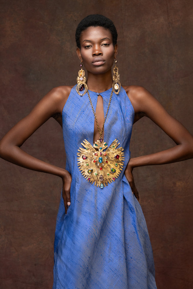 Azzure Blue Soie Sauvage Dress