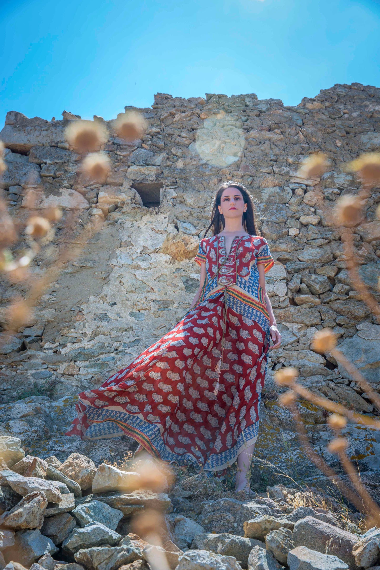 Cotton printed caftan dress