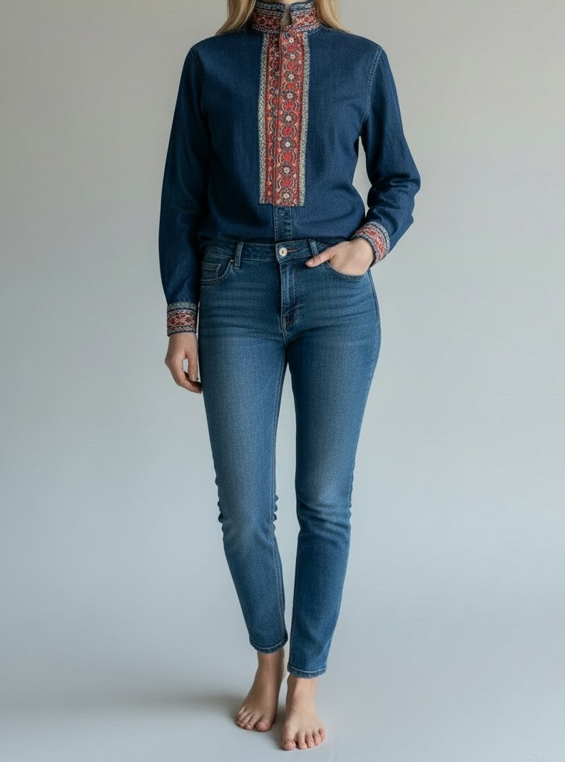 Denim Shirt With Unique Embroideries