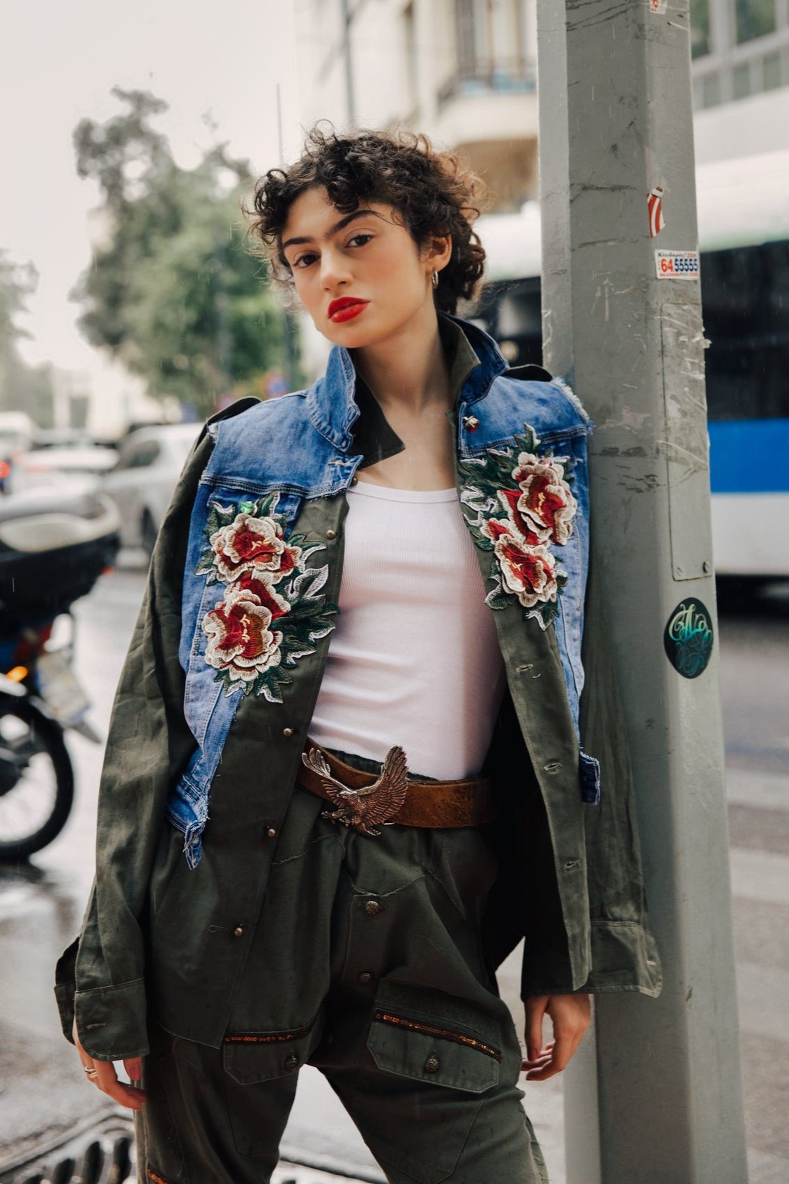 B.19 Vintage all season embroidered floral military shirt