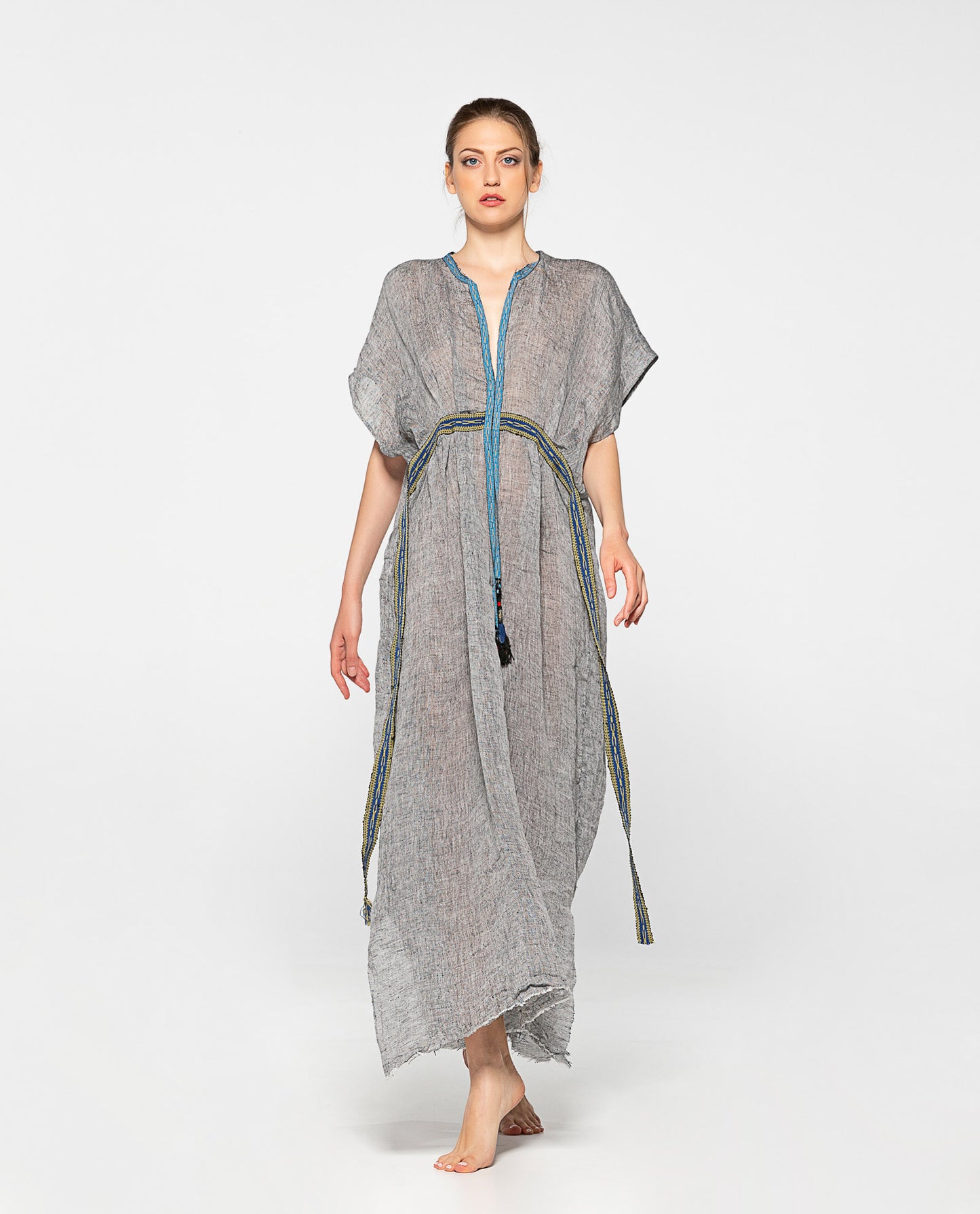 GR.6040/2 Grey caftan dress with decorative trims