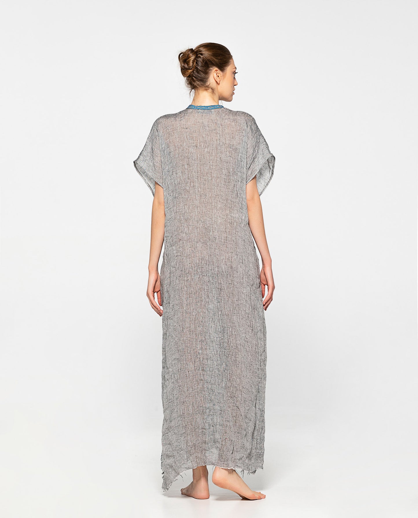 GR.6040/2 Grey caftan dress with decorative trims