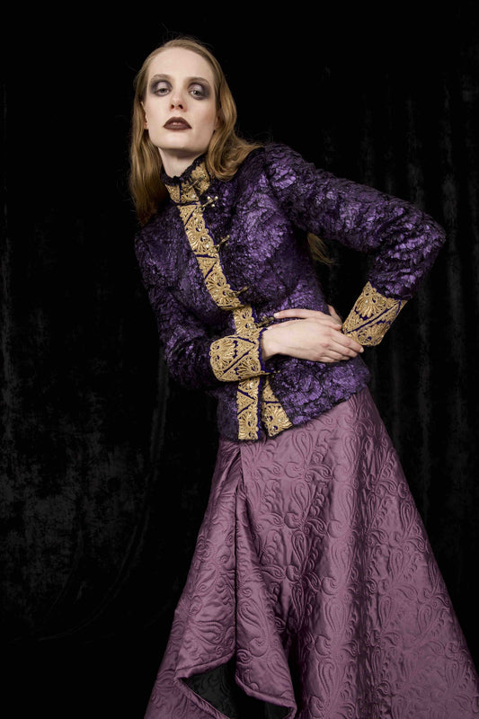 B.312 Purple laser cut rayon jacket with golden embroideries