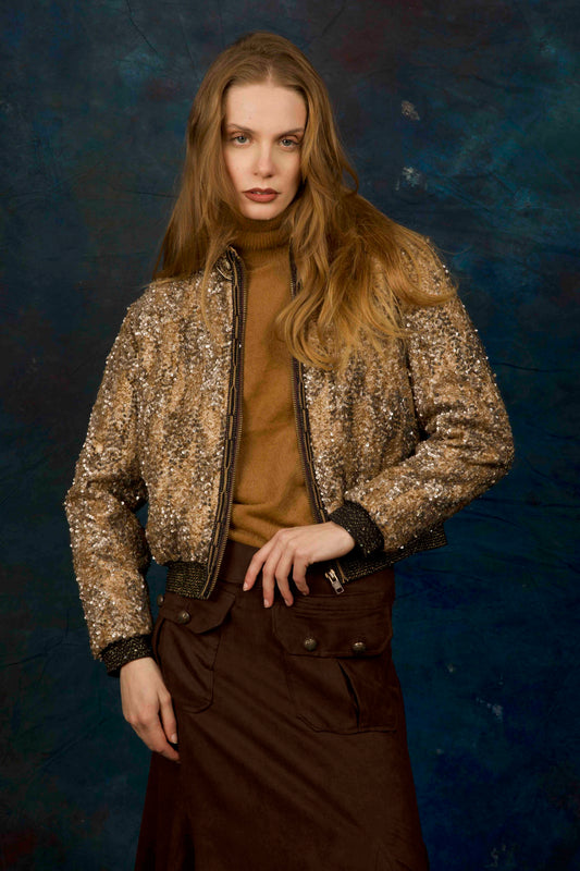 B.310 Golden wool bomber with silver sequins