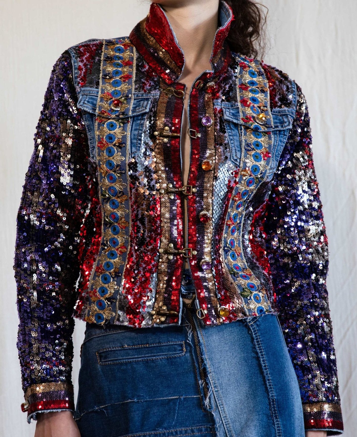 B.284 Denim jacket with colorful sequins