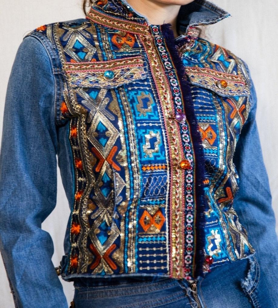 B.289 Denim jacket fully embroidered on the front side