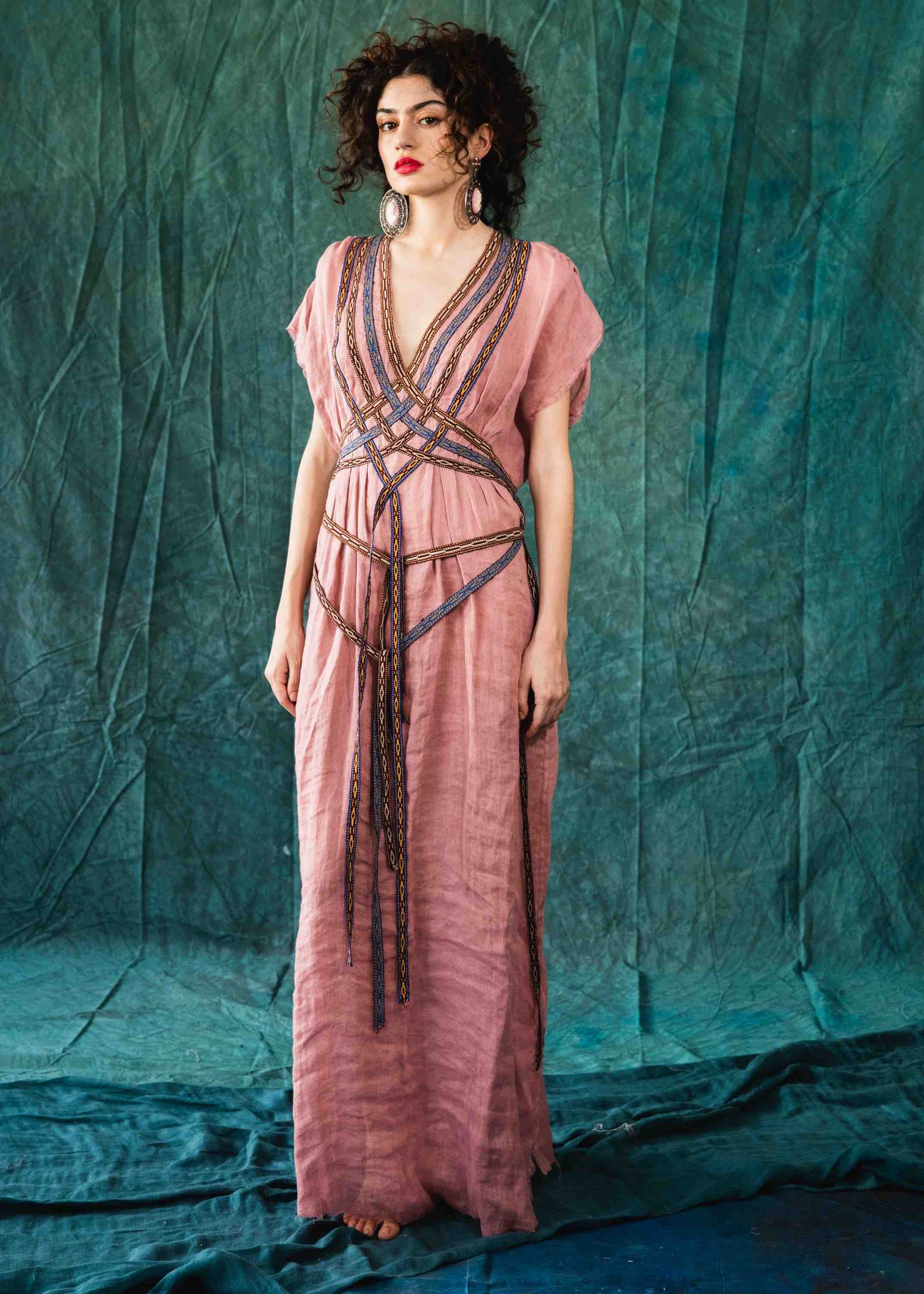 Rose-pink elegant embroidered maxi dress Dassios Rose-pink elegant embroidered maxi dress Dassios