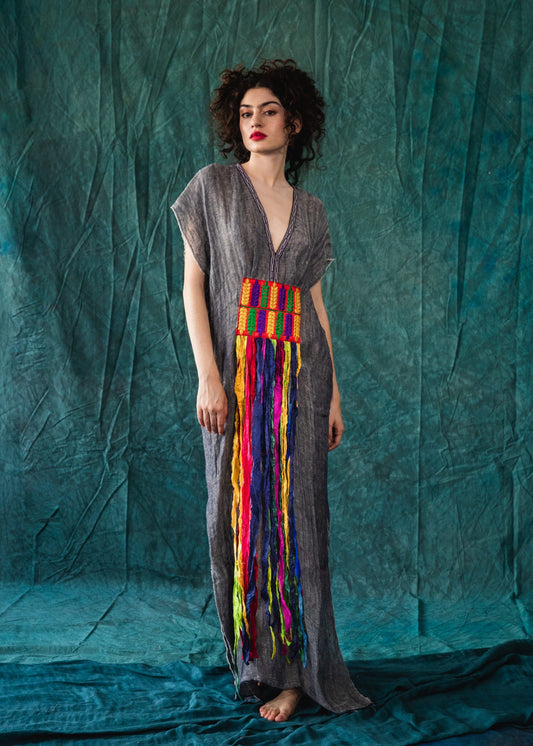 Linen caftans with silk colorful ribbons