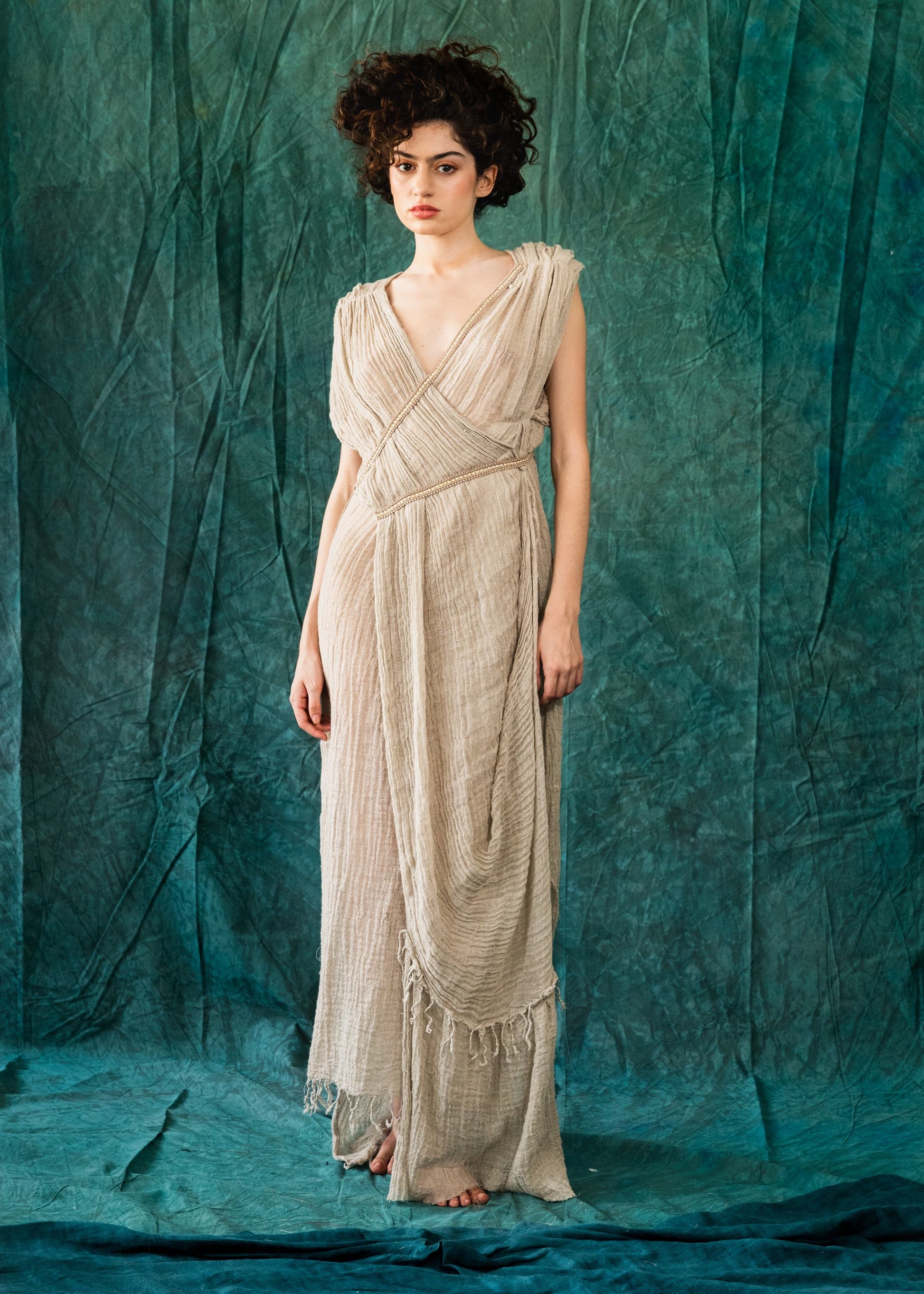 Beige linen asymmetric dress Dassios Beige linen asymmetric dress Dassios