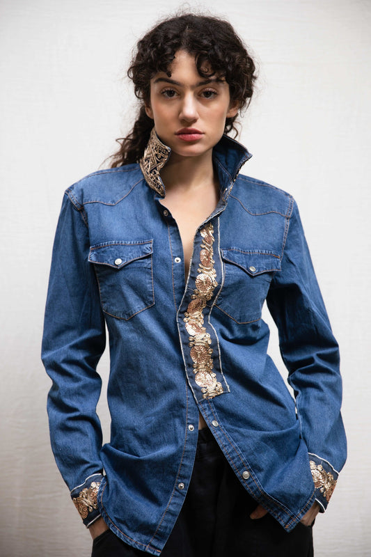 DSM.147 Denim shirt with golden embroideries