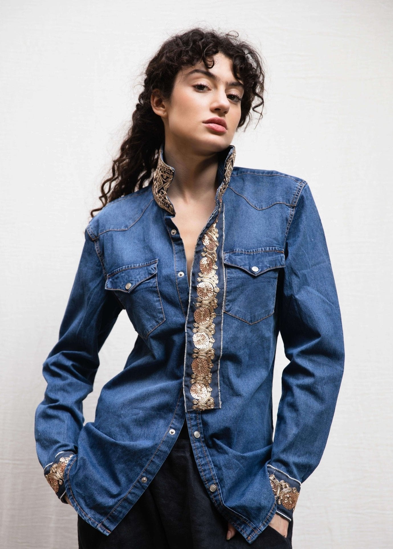 DSM.147 Denim shirt with golden embroideries