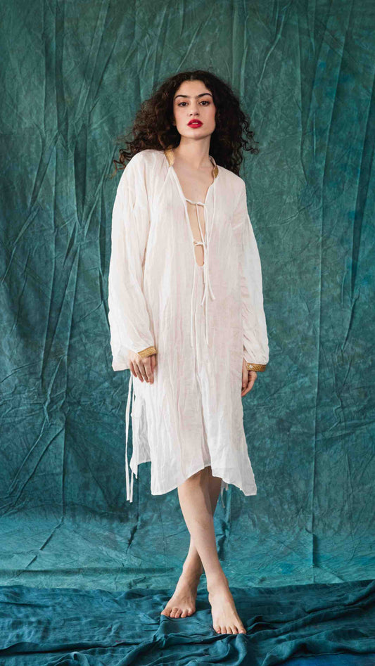 Linen shirt -dress with long sleeves