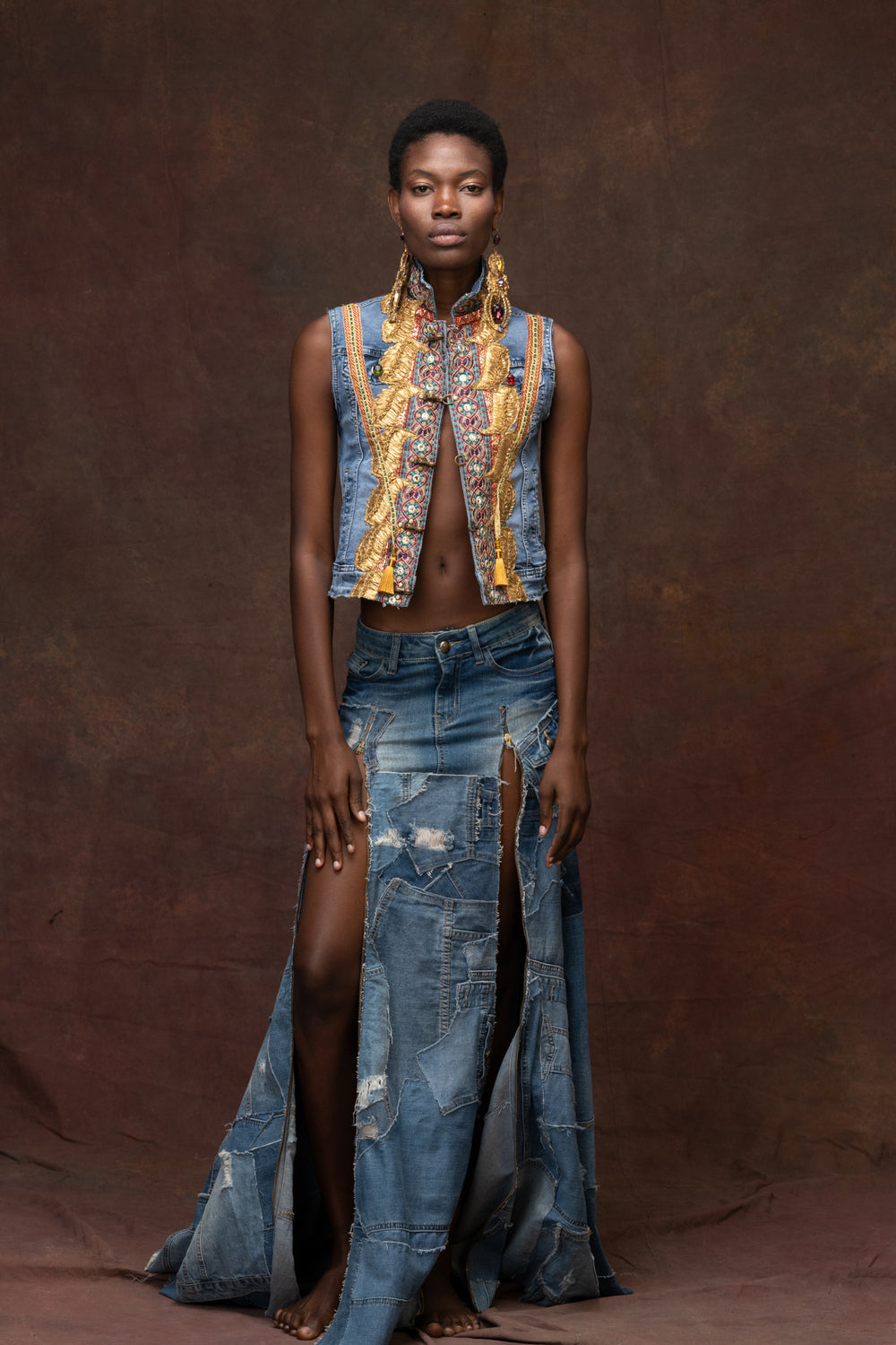 Embroidered Denim Vest