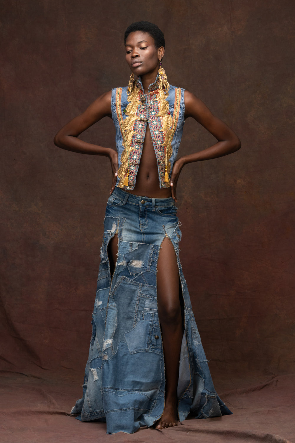 Embroidered Denim Vest