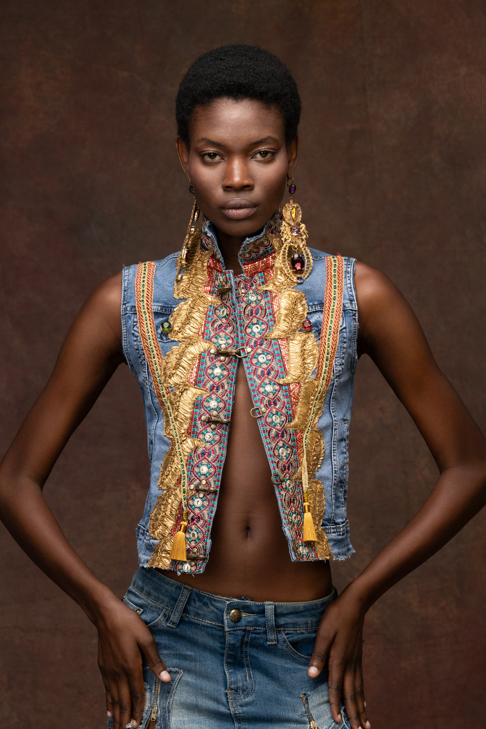 Embroidered Denim Vest