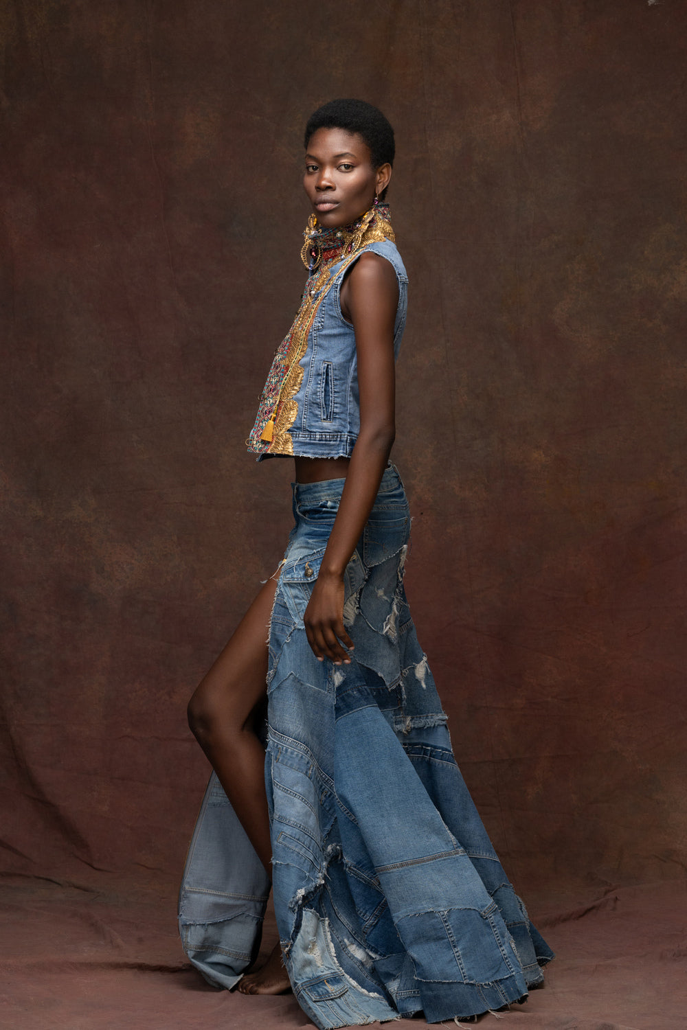 Embroidered Denim Vest