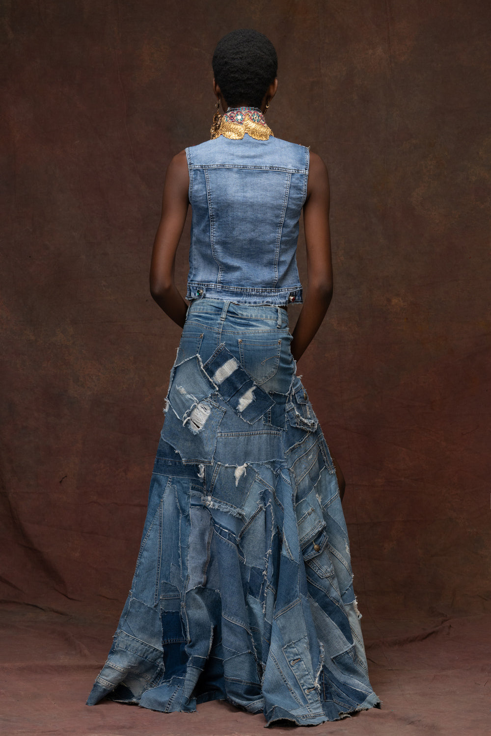 Embroidered Denim Vest