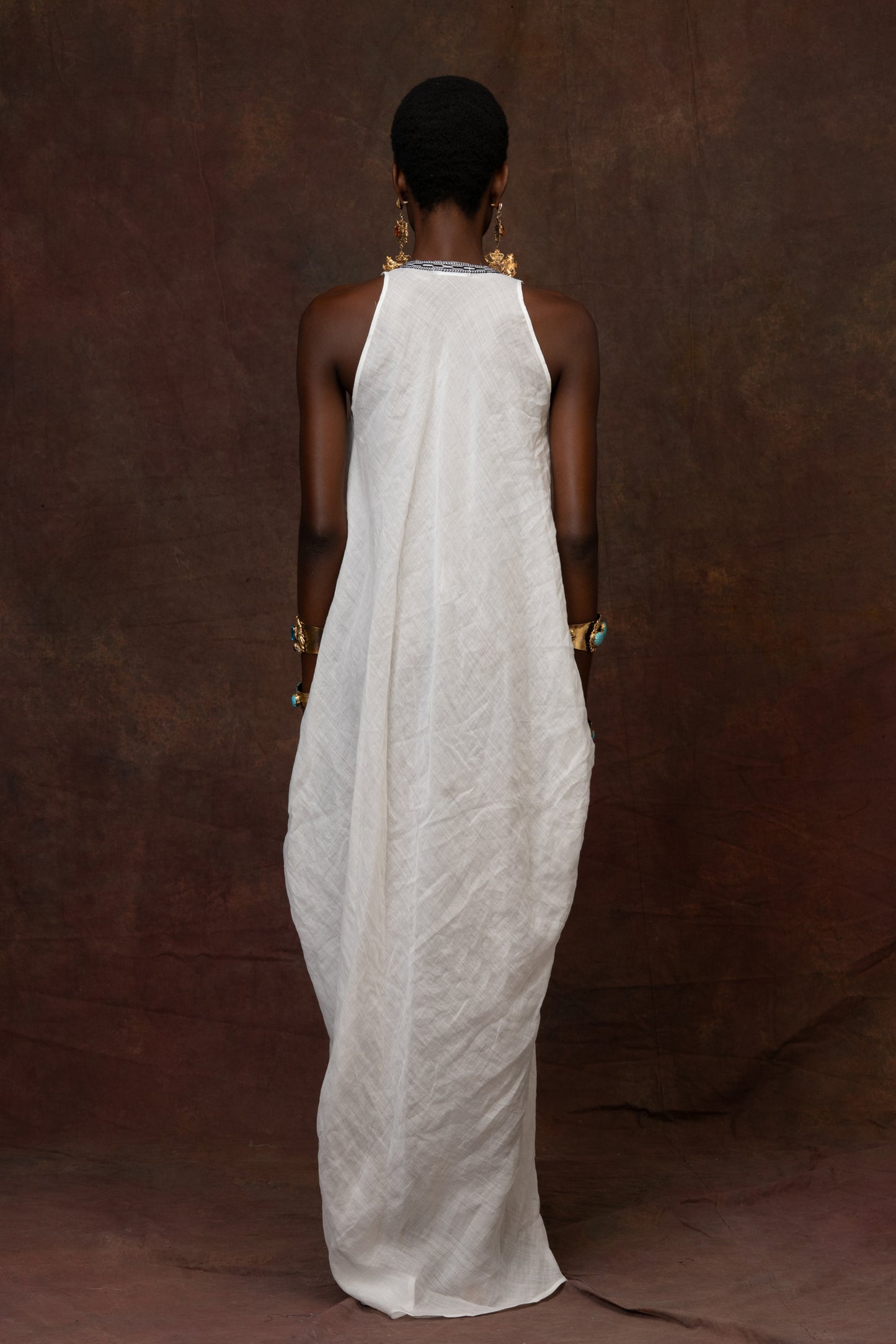 White Linen Dress With Trim Details