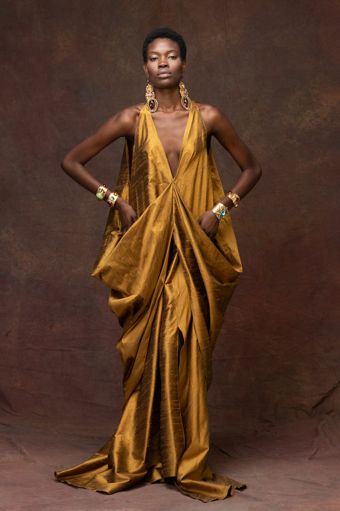 Soie Sauvage Bronzed Gold Maxi Dress