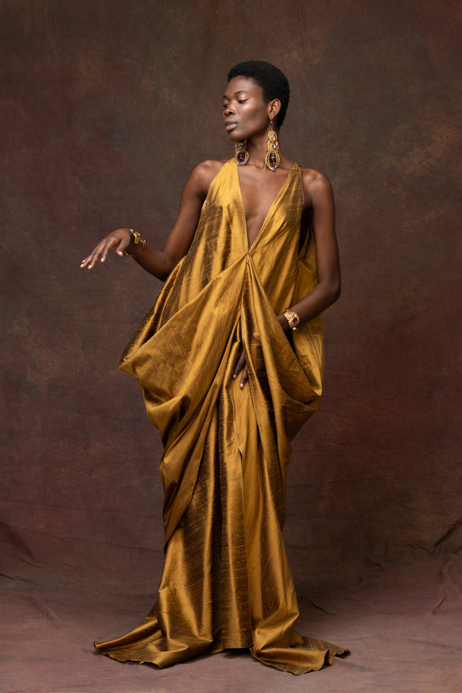 Soie Sauvage Bronzed Gold Maxi Dress