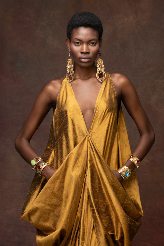 Soie Sauvage Bronzed Gold Maxi Dress