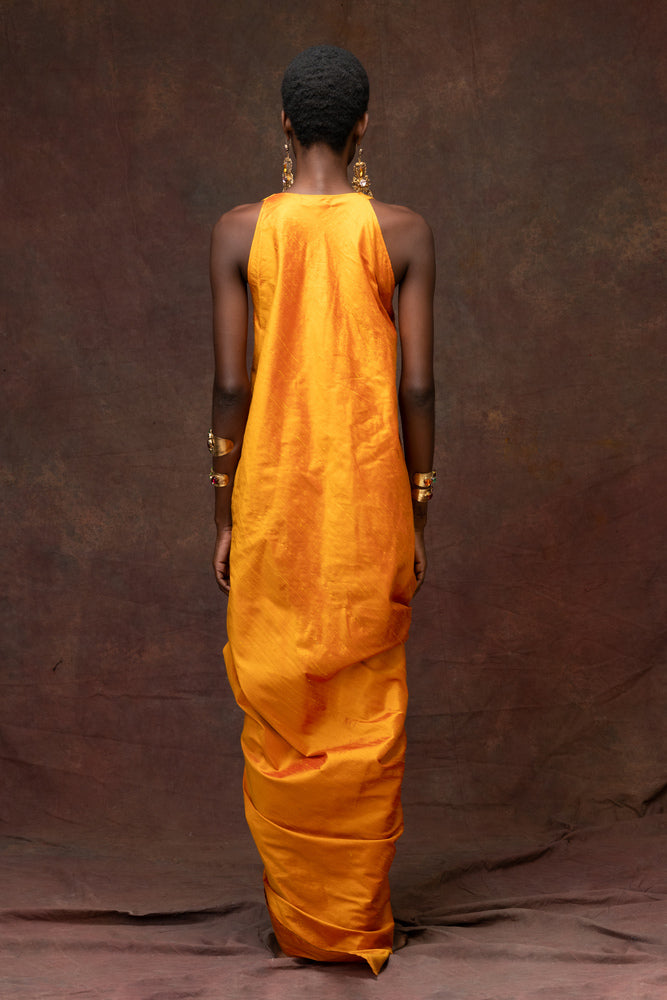 Antique Gold Soie Sauvage Draped Dress