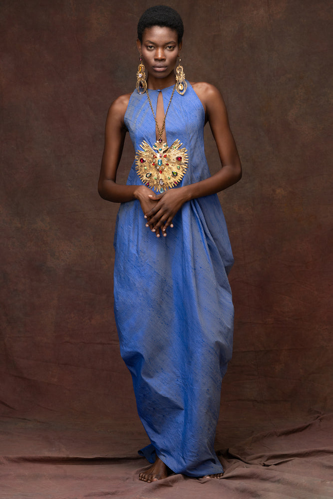 Azzure Blue Soie Sauvage Dress
