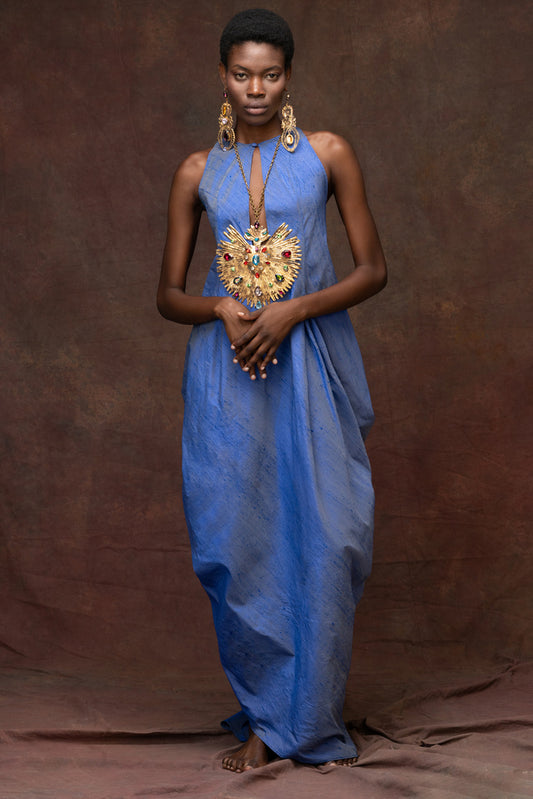 Azzure Blue Soie Sauvage Dress