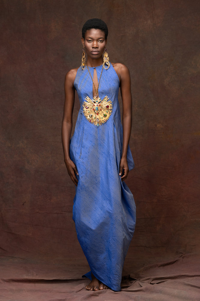 Azzure Blue Soie Sauvage Dress