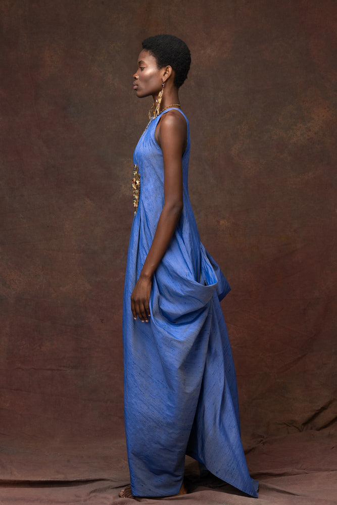 Azzure Blue Soie Sauvage Dress