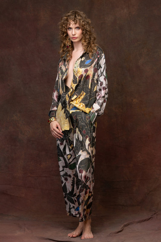 Silk high-waisted trouser