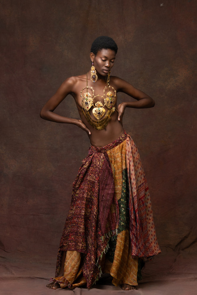 Unique Hand-Stitched Patchwork Maxi Skirt