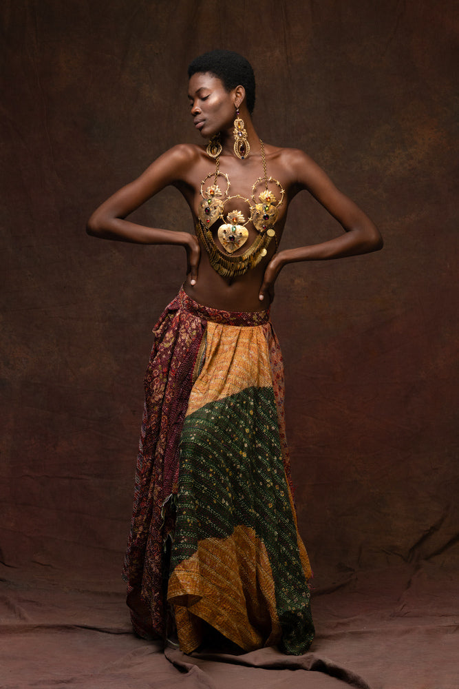 Unique Hand-Stitched Patchwork Maxi Skirt