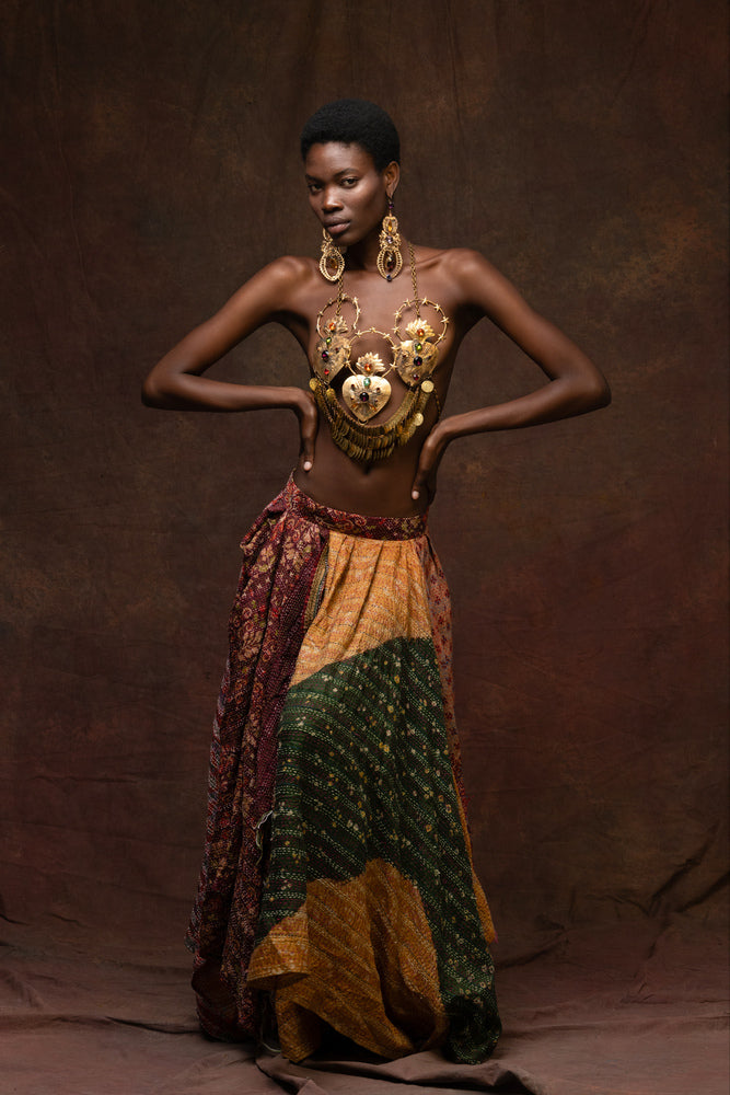 Unique Hand-Stitched Patchwork Maxi Skirt