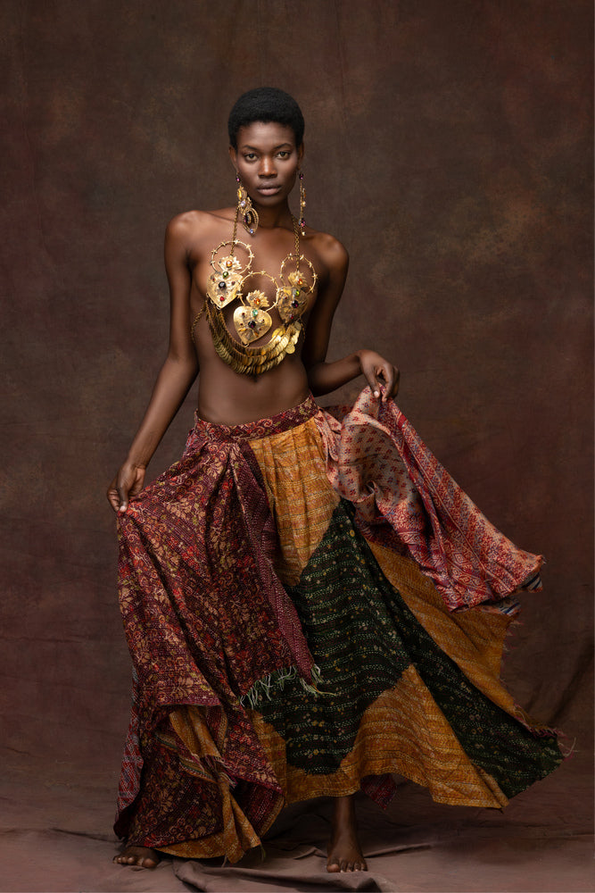 Unique Hand-Stitched Patchwork Maxi Skirt