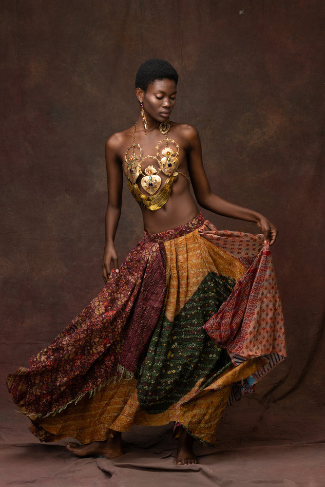 Unique Hand-Stitched Patchwork Maxi Skirt