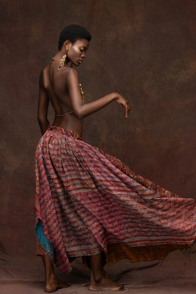 Unique Hand-Stitched Patchwork Maxi Skirt