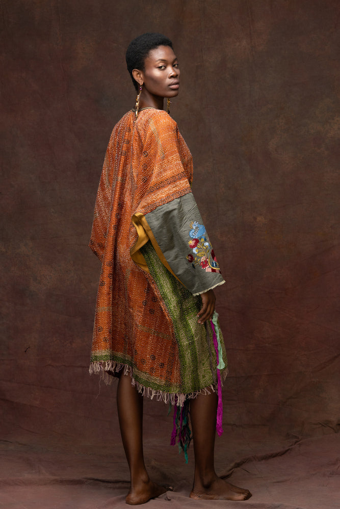 Unique Silk Caftan With Silk Ribbons