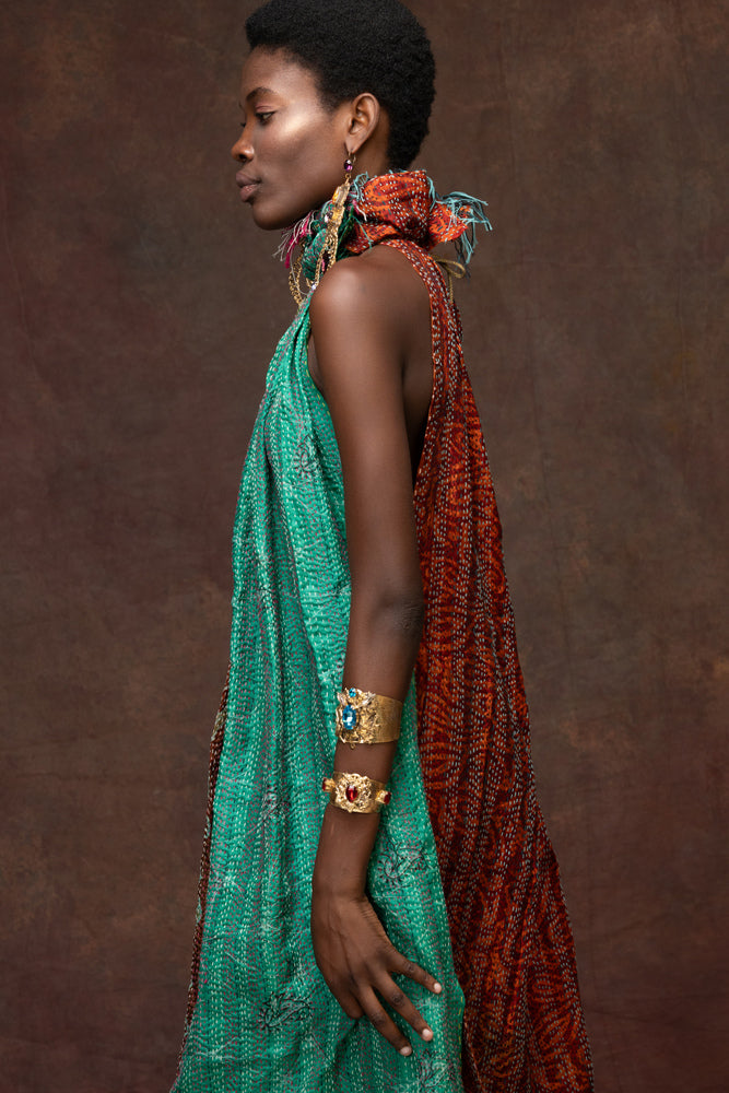 Unique Hand-Stitched Halter Maxi Dress