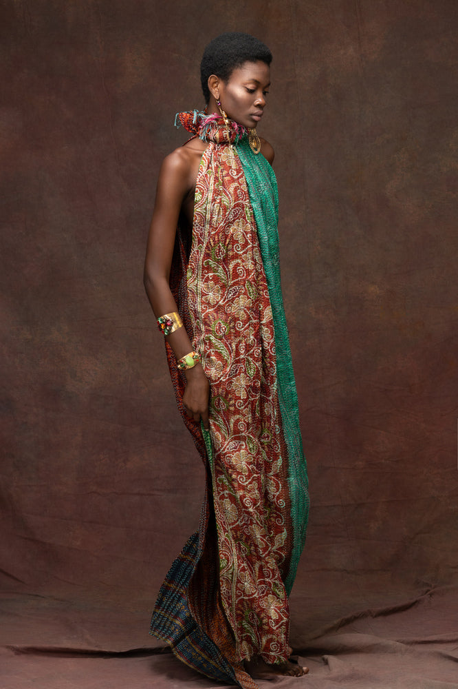 Unique Hand-Stitched Halter Maxi Dress