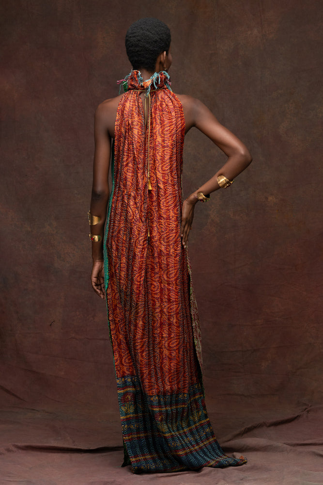 Unique Hand-Stitched Halter Maxi Dress