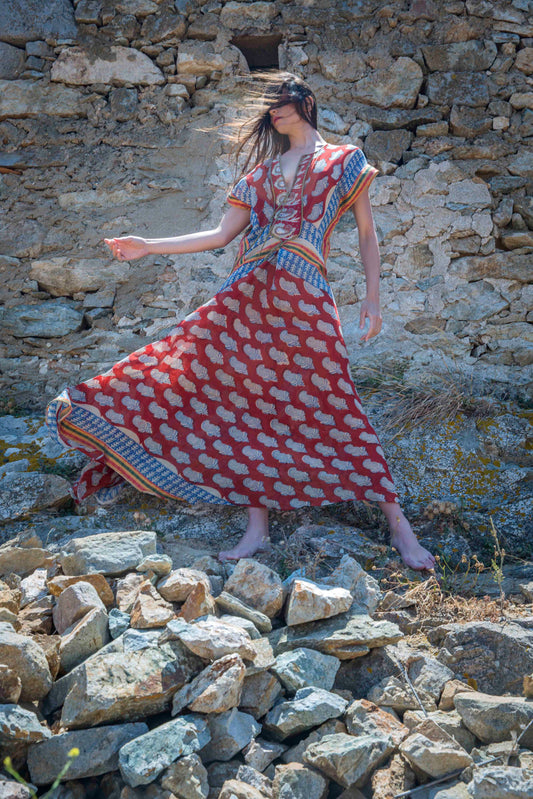 Cotton printed caftan dress