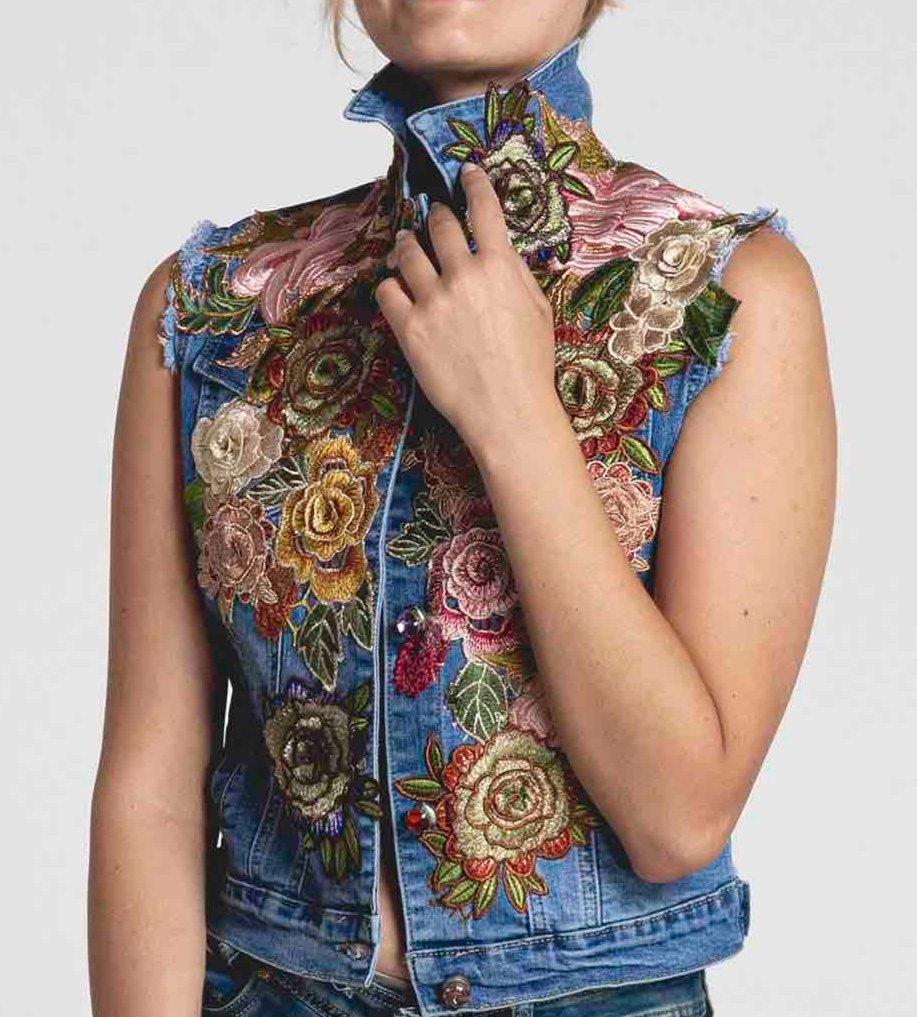 B.275 Denim vest with flower motives